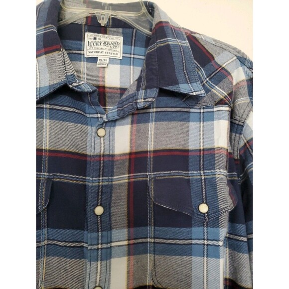 Lucky Brand Saturday Stretch Long Sleeve Western Shirt Mens XL Pearl Snap Button - Picture 6 of 16